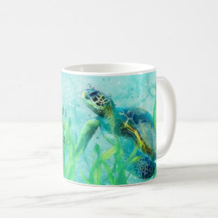Zee Turtle Ocean Beach Art Elegant Tropical Custom Koffiemok