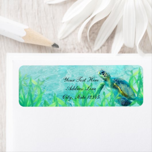 Zee Turtle Ocean Beach Art Weddenschap Etiket (Insitu)