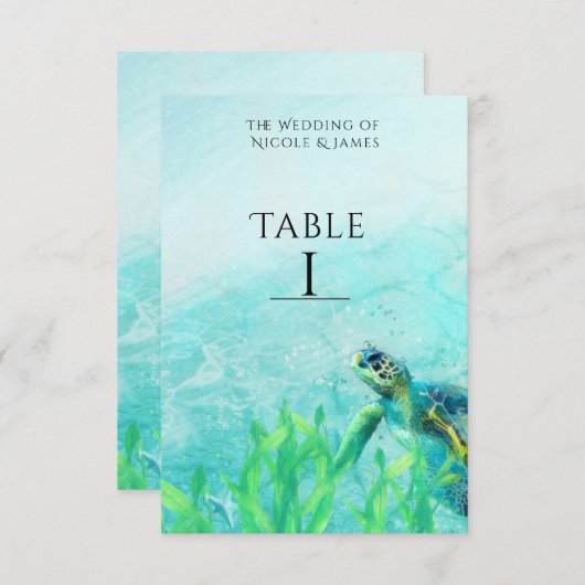 Zee Turtle Ocean Beach Art Weddenschap Table Numbe Kaart (Voorkant / Achterkant)