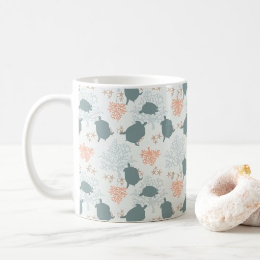 Zee Turtle Ocean Pattern Art Koffiemok (Met donut)
