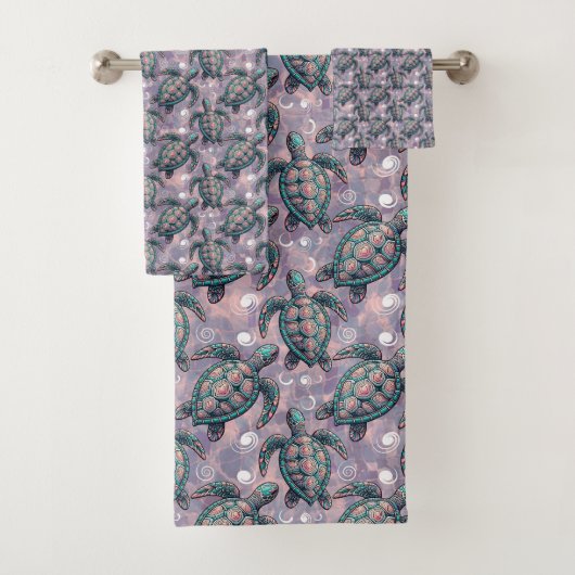 Zee Turtle Ocean Pattern Bad Handdoek (Insitu)