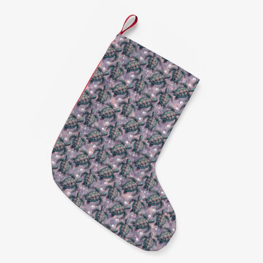 Zee Turtle Ocean Pattern Kleine Kerstsok (Voorkant (Hangend))