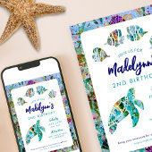 Zee Turtle Onder het Zee Verjaardagsuitnodiging Kaart