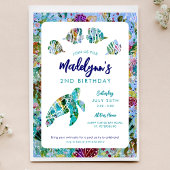 Zee Turtle Onder het Zee Verjaardagsuitnodiging Kaart