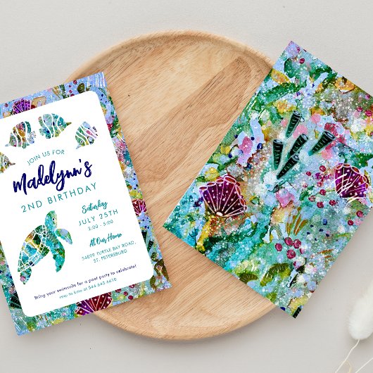 Zee Turtle Onder het Zee Verjaardagsuitnodiging Kaart