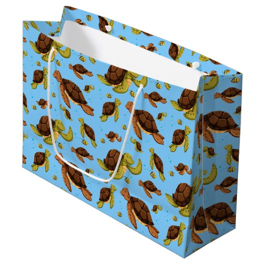 Zee Turtle Pattern Groot Cadeauzakje (Voorkant Gekanteld)