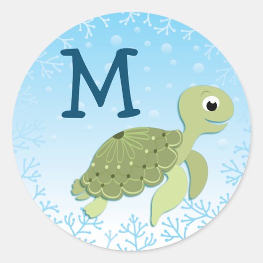 Zee Turtle Ronde Sticker (Voorkant)