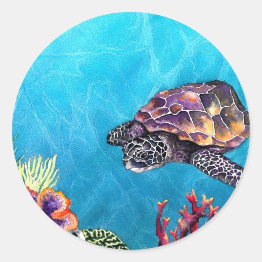 Zee Turtle Ronde Sticker (Voorkant)