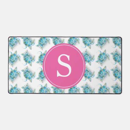 Zee Turtle Roze Monogram Dorm Decor Bureaumat (Voorkant)