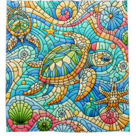 Zee Turtle Stain Glass Design Douchegordijn