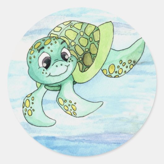 Zee Turtle Sticker- 2 Ronde Sticker (Voorkant)