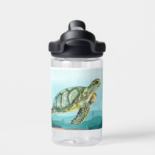 Zee Turtle Tortoise Aangepaste naam Waterfles (Achterkant)