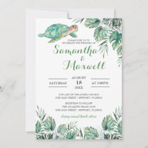 Zee Turtle Tropical Leaves Waterverf Wedding Kaart