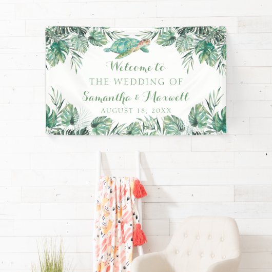 Zee Turtle Tropical Waterverf Weddenschap Achtergr Spandoek (Insitu)