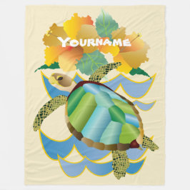  Zee Turtle Tropical Yellow Hibiscus Flowers Fleece Deken