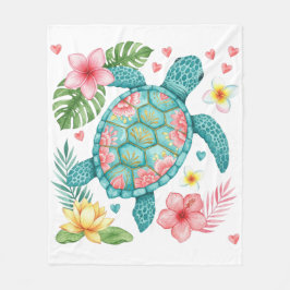 Zee Turtle Turquoise, Peach en Gold Beach House Fleece Deken