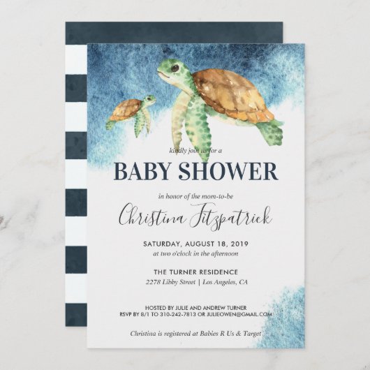 Zee Turtle | Uitnodiging tot Baby shower (Voorkant / Achterkant)