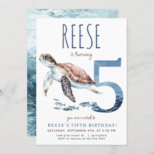 Zee Turtle Vijfde Verjaardagsuitnodiging Kaart