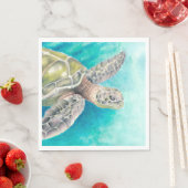 Zee Turtle Waterverf Green Servet (Insitu)