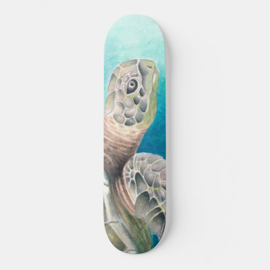 Zee Turtle Waterverf Green Skateboard (Voorkant)