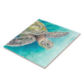 Zee Turtle Waterverf Green Tegeltje (Zijkant)
