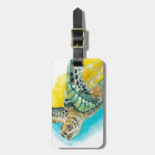 Zee Turtle Waterverf Inkt Groen Bagagelabel (Voorkant verticaal)