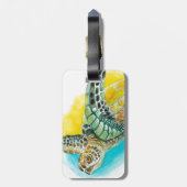 Zee Turtle Waterverf Inkt Groen Bagagelabel (Achterkant verticaal)