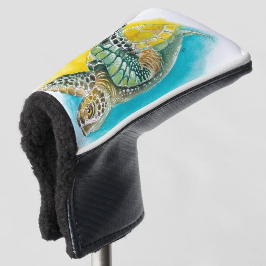 Zee Turtle Waterverf Inkt Groen Golfheadcover (3/4 voorkant)