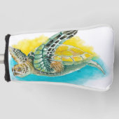 Zee Turtle Waterverf Inkt Groen Golfheadcover (Voorkant)