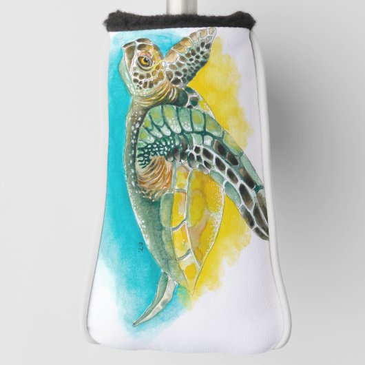 Zee Turtle Waterverf Inkt Groen Golfheadcover (Draai 90)