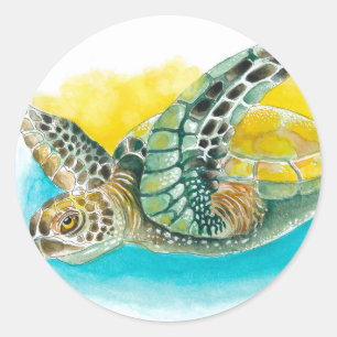 Zee Turtle Waterverf Inkt Groen Ronde Sticker
