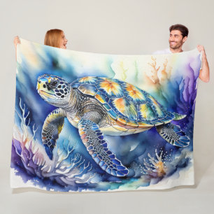 Zee Turtle Waterverf Schilderen Fleece Deken