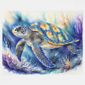 Zee Turtle Waterverf Schilderen Fleece Deken (Voorkant (Horizontaal))