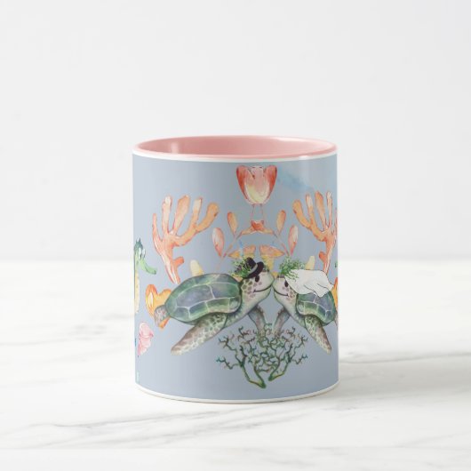 Zee Turtle Wedding met bride en bruin Mok (Midden)