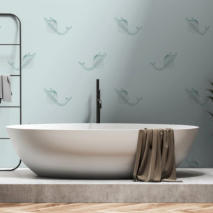 Zee Turtle Whale Pattern Blauw Groen Onder het Zee Behang