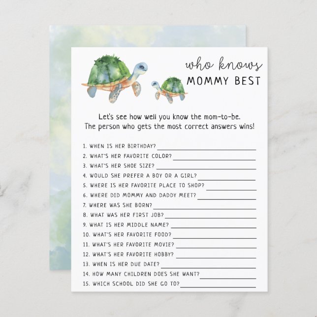 Zee Turtle - wie kent mammie het beste spel (Voorkant / Achterkant)