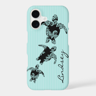 Zee Turtles Aqua Stripe met naam