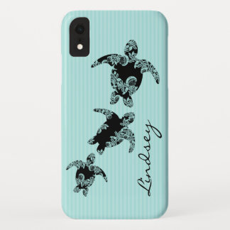 Zee Turtles Aqua Stripe met naam iPhone XR Hoesje