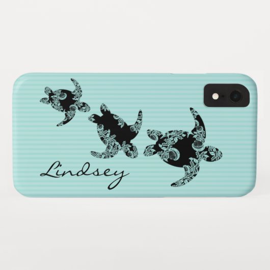 Zee Turtles Aqua Stripe met naam Case-Mate iPhone Case (Achterkant (horizontaal))