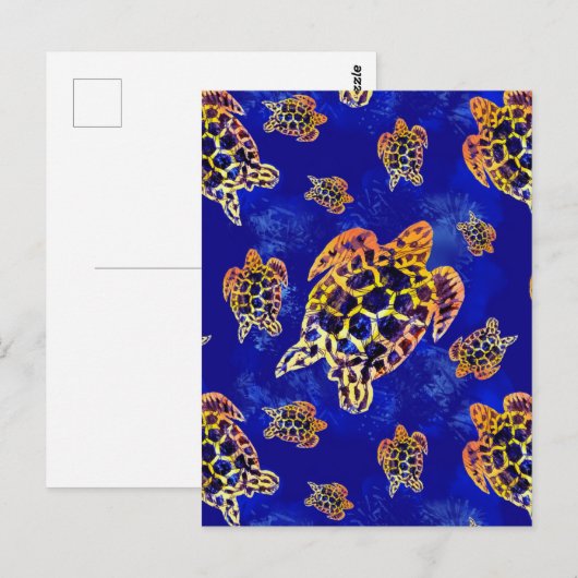 Zee Turtles batik African Art Briefkaart (Voorkant / Achterkant)