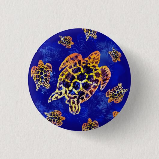 Zee Turtles batik African Art Ronde Button 3,2 Cm (Voorkant)