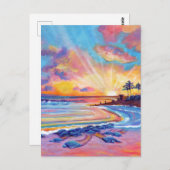 Zee Turtles bij Poipu Beach Kauai bij zonsondergan Briefkaart (Voorkant / Achterkant)