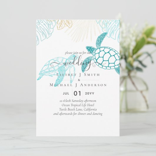 Zee Turtles Wedding Moderne Ocean Beach Kaart (Staand voorkant)