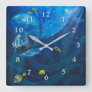ZEE TURTUS IN FLIGHT SQUARE WALL CLOCK VIERKANTE KLOK