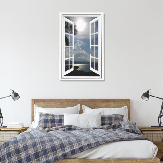 Zee Uitzicht Trompe L'oeil Fake Window Canvas Afdruk (Insitu (Slaapkamer))
