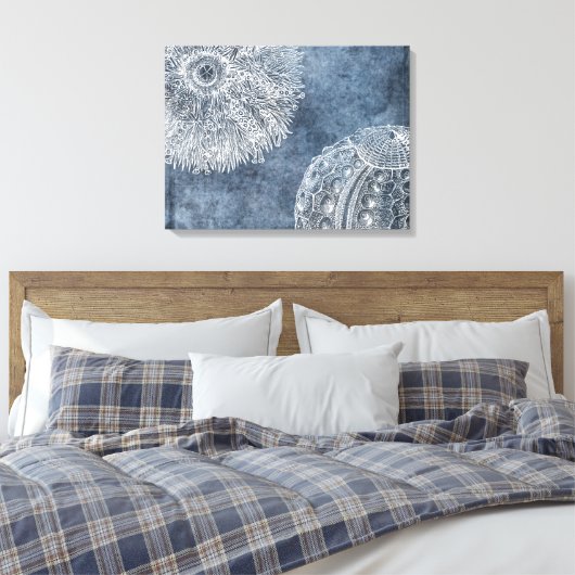Zee Urchin Waterverf Oceaan Marine Blauw Wit Poste Canvas Afdruk (Insitu (Slaapkamer))