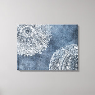 Zee Urchin Waterverf Ocean Navy Blue White Poster Canvas Afdruk