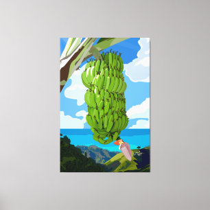 Zee van de Groene Bananen Blue Canvas Afdruk