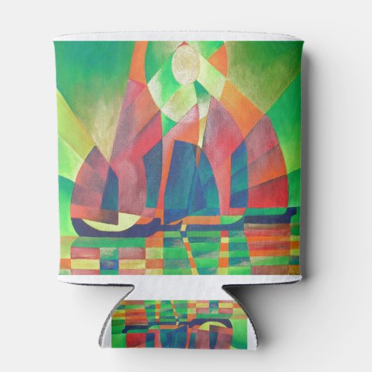 Zee van groen met Cubistische Abstracte junks Blikjeskoeler (Achterkant)