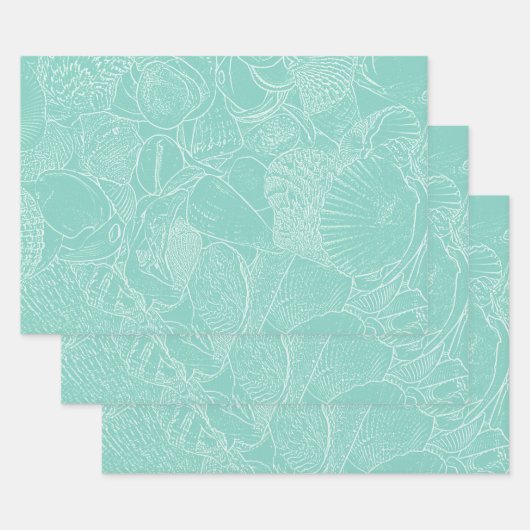 Zee van kuststrand Shell Blauwgroen groen wit ontk Inpakpapier Vel (Set)